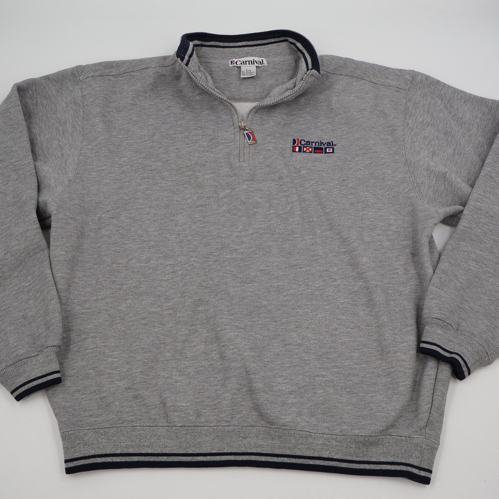 Carnival Quarter Zip Sweatshirt Mens Size S/M Gray Nautical Embroidered Logo